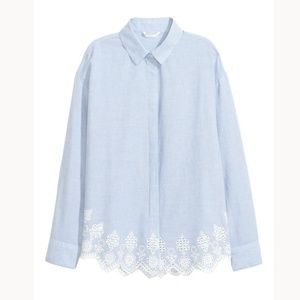 Light Blue Long Sleeve Scalloped Hem Shirt